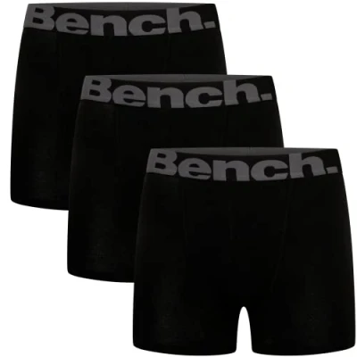 Image of BENCH Men&#039;s Sutton Boxer Short Multipack, Black, Elasticated Logo Waistband, 3 Pack, Super Soft, Premium Cotton Blend, Comfortable Underwear, XXXX Large