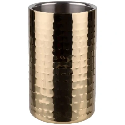 Image of Buddy&#039;s Bar Wine Cooler/Champagne Cooler, Stainless Steel Bottle 12 x 20 cm, Double Walled, Inner Diameter 10 Cooler Suitable for 0.7 L 1.5 Bottles, Gold Effect Hammered, 66190