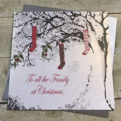 Image of White Cotton Cards To All The Family, Handmade Large Christmas Card. Stockings (Code xx14 52)