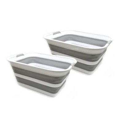 Image of SAMMART 42L Collapsible Plastic Laundry Basket Foldable Pop Up Storage Container/Organizer Portable Washing Tub Space Saving Hamper/Basket (Grey, 2)