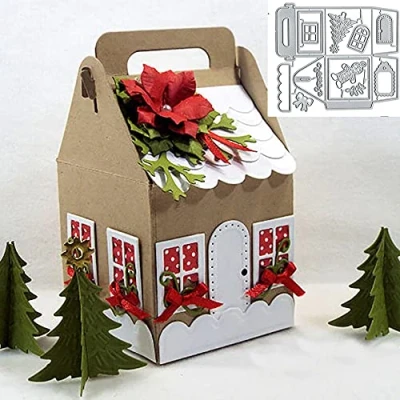 Image of Christmas Box Tree Door Metal Die Cuts,Merry Candy Gift Cutting Dies Cut Stencils DIY Scrapbooking Photo Album Decorative Embossing Paper Card Making