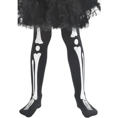 Image of Smiffys Skeleton Tights, Child, Black Age 6 12, Children&#039;s Tights and Petticoats Fancy Dress, Dress Up Accessories