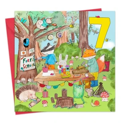 Image of Twizler 7th Birthday Card for Boys &amp; Girls Animal Forest School Age 7 Year Old Childrens Happy Kids