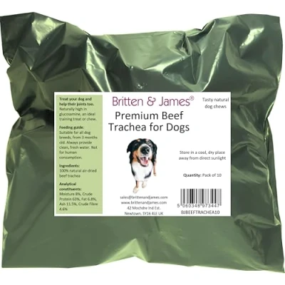 Image of 10 Premium Beef Trachea for Dogs by Britten and James (approx 1kg) Large 25 30cm. Natural Healthy Air Dried Dog Chew Treat