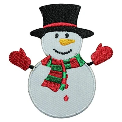 Image of Snowman Black Hat Christmas Logo Embroidered Iron on Patch Sew Badge Applique for Clothes