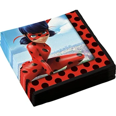 Image of amscan 9902875 20 Miraculous Napkins, red, One Size
