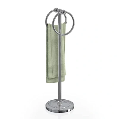 Image of BGL Fingertip Towel Holder Stand Hand Ring for Bathroom or Kitchen Vanity Countertops to Store Towels Washcloths dishcloths 2 Hanging Rings，18&quot; High Chrome