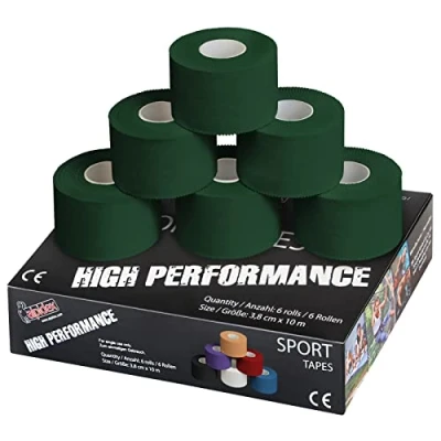 Image of ALPIDEX 6 x Sports Tape 10 m 3.8 cm Many Colours Zinc Oxide Finger Tearable Skinfriendly Handball Football Volleyball Rugby, Colour:green