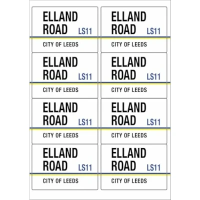 Image of Elland Road LS11 City of Leeds Sign Rectangular Matt Paper Stickers A4 Sheet 8 (Each Sticker is 99mm x 68mm)
