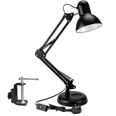 Image of Powerking Swing Arm LED Desk Lamp, Adjustable Architect Task Lamp Classic with Clamp On Lamps for Home Dorm Office Reading Black（Bulb is not incluede
