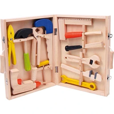 Image of small foot 2079 wooden Tool box &quot;Lino&quot;, playset for children, with 12 play tools from hammer to drill, 3 years old