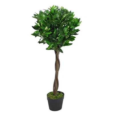 Image of Leaf Design UK Artificial Bay Laurel Topiary Ball Tree, Green Twist, 90cm (3ft)