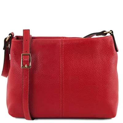 Image of Tuscany Leather Women&#039;s Lipstick Red Soft Shoulder Crossbody Bag