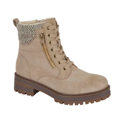 Image of Jo &amp; Joe Women&#039;s Faux Leather Fleece Lined Ankle Boots with Chunky Outsole Lace up Inside Zip Fastening (Beige, UK Footwear Size System, Adult, Women, Numeric, Medium, 5)