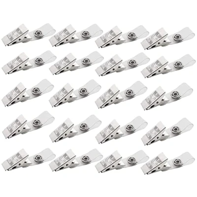 Image of DUjuanhong Metal Badge Clips with Clear PVC Straps, 20 Pieces Card Clip, Band Chain Attachments for ID Holder