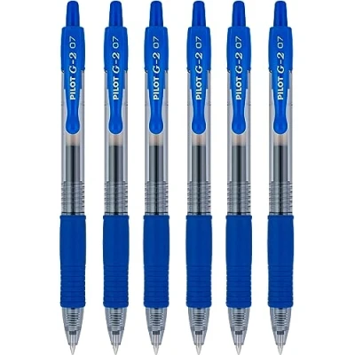 Image of PILOT Pen 2605 G2 07 Gel Ink 0.7 mm Tip 0.38 Line Width Refillable BL 7 Blue (Pack of 6)