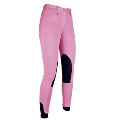 Image of Hkm 9064 Penny Easy Girls&#039; Jodhpurs, Knee Patch, Pink/Dark Blue, 34