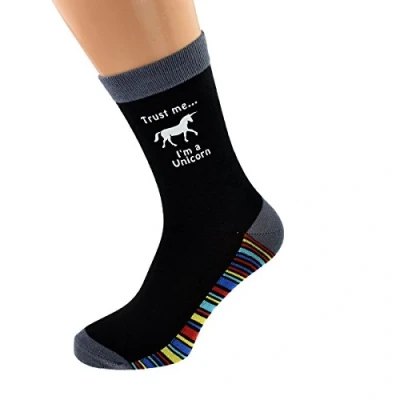 Image of Trust Me I&#039;m a Unicorn Vinyl Print Stripey Sole Socks Adult Size UK 5 12 X6S223 011
