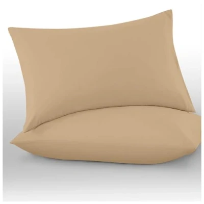 Image of Microfiber Pillow Cases 2 Pack Plain Dyed Housewife Pillowcases Beige (74x48 cm)