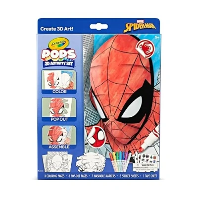 Image of Crayola POPs 3D Kids Art Set, Spiderman Coloring Book Alternative, Gift for Boys &amp; Girls, Ages 6+