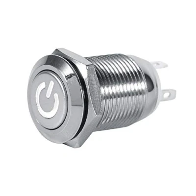 Image of Keenso 12mm 12V Led Power Push Button Switch, Waterproof Metal Momentary Type Self resetting Brass Nickel Plated Switch With Symbol and Automotive Interior Exterior