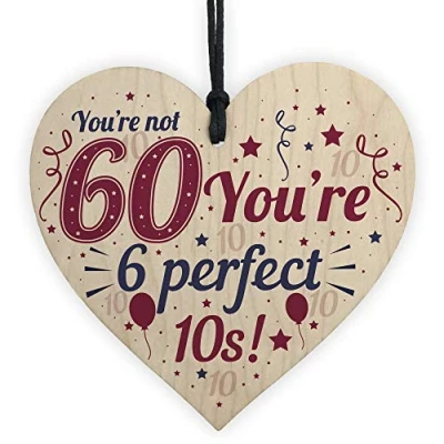 Image of RED OCEAN Novelty 60th Birthday Gifts Funny Wooden Hanging Heart Sign Present For Dad Mum Nan Grandad Brother Sister Friend