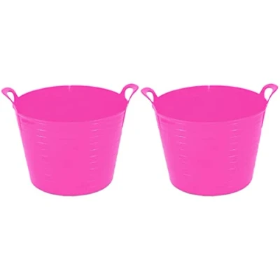 Image of 2x Large 40 Litre Flexi Tub (Pink) Robust Flexible Storage Container Bucket for home, garden, office