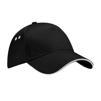 Image of Beechfield B15c Ultimate 5 Panel Cap Sandwich Peak Black/Light Grey