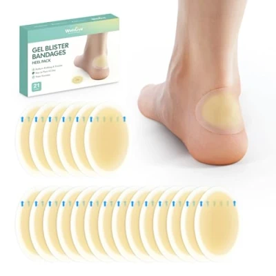 Image of 21 Pieces Blister Plasters for Feet Welnove Invisible Hydrocolloid Gel Bandages Cushions Heel, Toe &amp; Foot, Water Resistant Bandages(Heel Pack)