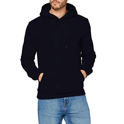 Image of FM London Heavyweight Hoodie Mens Hoodies with Inner Brushed Fleece Lining Durable Suitable for Gym &amp; Casual Wear Cotton Rich, Comfort Fit, Navy, S