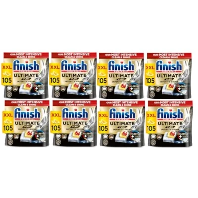 Image of Finish Ultimate Plus Infinity Shine Dishwasher Tablets bulk Scent : Lemon Size: 840 tabs (105 x 8) For Unbeatable* Clean and Diamond
