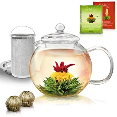 Image of Creano Glass Teapot 1300ml Including 2 Blooming Tea Stovetop Safe Kettle with Stainless Steel Infuser and Lid Ideal for Preparing Loose Teas Drip Free