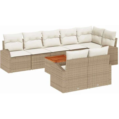 Image of vidaXL 9 Piece Garden Sofa Set with Cushions Beige Poly Rattan Acacia