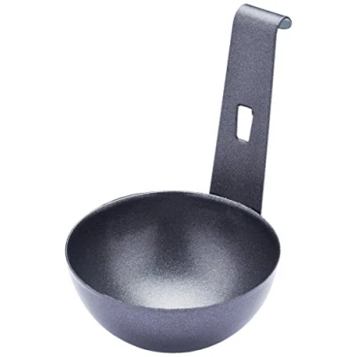 Image of KitchenCraft Non Stick Egg Poacher Cup for Single with Hook, Metal, Black, 7.5 x 16 cm