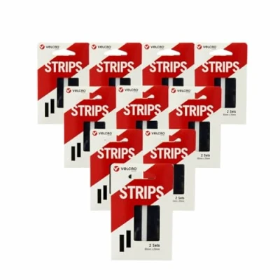 Image of 20 x Velcro Brand Hook &amp; Loop Stick On Black Strips Strong Sticky Self Adhesive Mounting Fastener for DIY Crafts Perfect Room Decor, Posters, Home, Office, School Garage 80mm 20mm