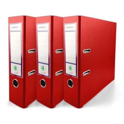 Image of Netuno 3X Folder Lever Arch Red 2 Ring Binder Ekobox Organiser 8 cm 3,15 inch A4 Wide Cardboard for Office Shelf Folders Desk
