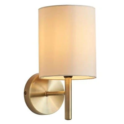 Image of National Lighting Tatum Decorative Contemporary Antique Brass E14 LED Compatible Wall Light with a Cream Fabric Drum Shade