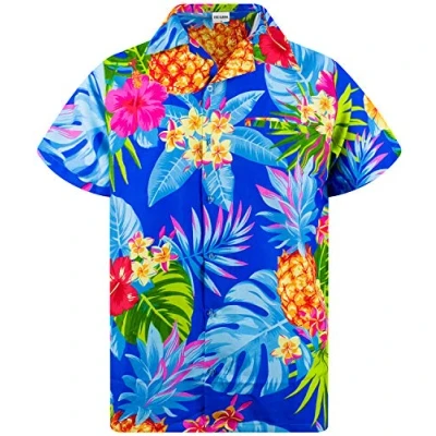 Image of King Kameha Men&#039;s Pineapple Designs Summer Party Shirts Short Sleeve, Pineapple, Blue, XS