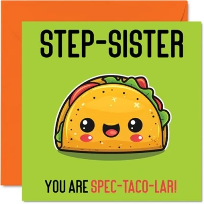 Image of Birthday Cards for Step Sister Spec Taco lar Funny Happy Card from Brother, Sibling Gifts, 145mm x Joke Greeting Women Her
