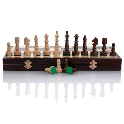Image of Master of Chess Wooden Set with Pieces “GENTLEMAN 48 cm / 19 in Handcrafted Large Folding Board Game for Adults and Kids Solid Construction