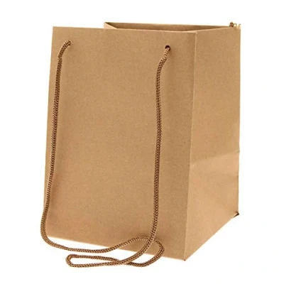 Image of Pack of 10 Hand Tied Florist Flower Gift Bags with Rope Handle Colour Choice (Kraft)