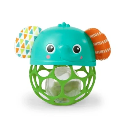 Image of Bright Starts Giggle &amp; Glow Musical Light Up Rattle Easy Grasp Oball Elephant Toy, Newborn+, Unisex