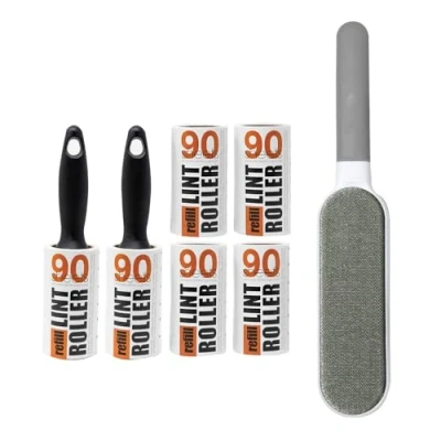 Image of Redberry Pet Hair Removal Set Lint Roller and Refill plus Reusable Brush 540 Sticky Sheets + x 2 Handles 1 Remover Clothes