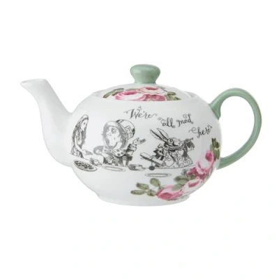 Image of Mikasa and The V&amp;A Mini Teapot, Small Lidded Teapot for One, 400ml, Alice in Wonderland Teaware, Bone China, Dishwasher Safe &amp; Gift Boxed
