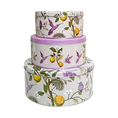 Image of SiXsigma Sports Set of 3 round Nesting Cake storage Tins airtight baking large medium small bakery boxes biscuit food sweet empty box containers Kitchen Gift