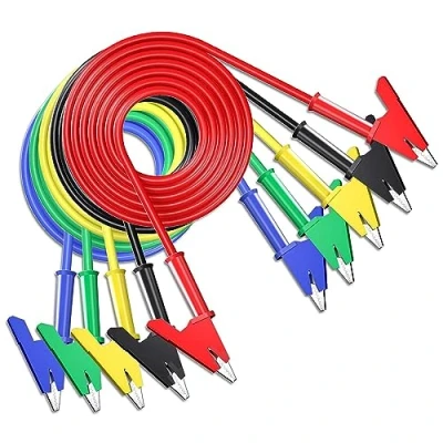 Image of Cleqee 5PCS Alligator Crocodile Clips Electrical Test Leads Double ended Copper Cables Flexible Wire 3.3ft/1m for Testing 1000V/15A