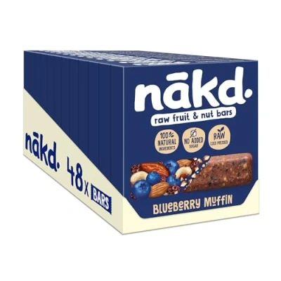 Image of Nakd Blueberry Muffin Natural Fruit &amp; Nut bars Vegan Healthy Snack Gluten Free 35g x 48