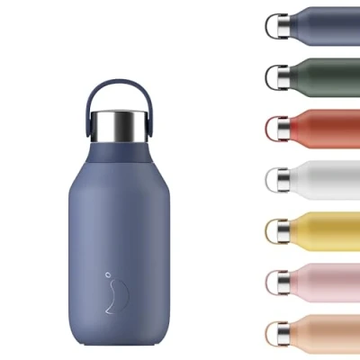 Image of Chilly&#039;s Series 2 Water Bottle Stainless Steel Thermal Bottles with Double Wall Vacuum, Soft Collar &amp; Carry Loop Whale Blue, 350ml
