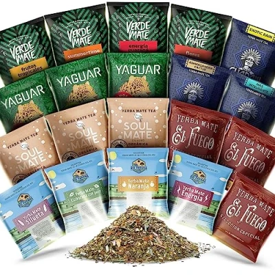 Image of Big set of Yerba mate Samples 50g Verde Green, Soul Mate, Yaguar, Guarani, El Fuego, Rio Parana tea Natural caffeine 20x50g 1kg