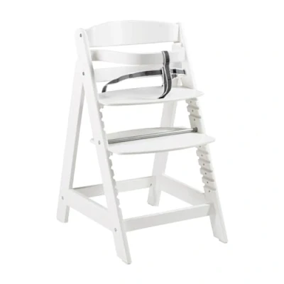 Image of roba Evolutionary White Wooden Sit up Click High Chair, Adjustable Height with One Click, 3 Point Belt, 6 Months to 70 kg, Safety Bar